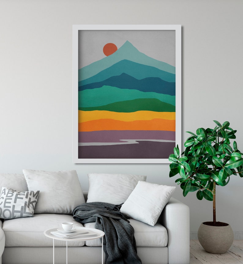 Mid Century Modern Wall Art Mountain Art Boho Decor Extra