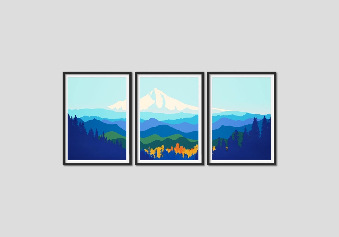 Mt Hood Canvas Wall Art Set Framed Large Wall Decor Portland Etsy