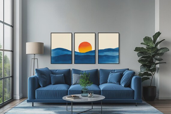 Statement Wall Decor: Framed Sunset Prints, Watercolor Paintings (Set of 3)