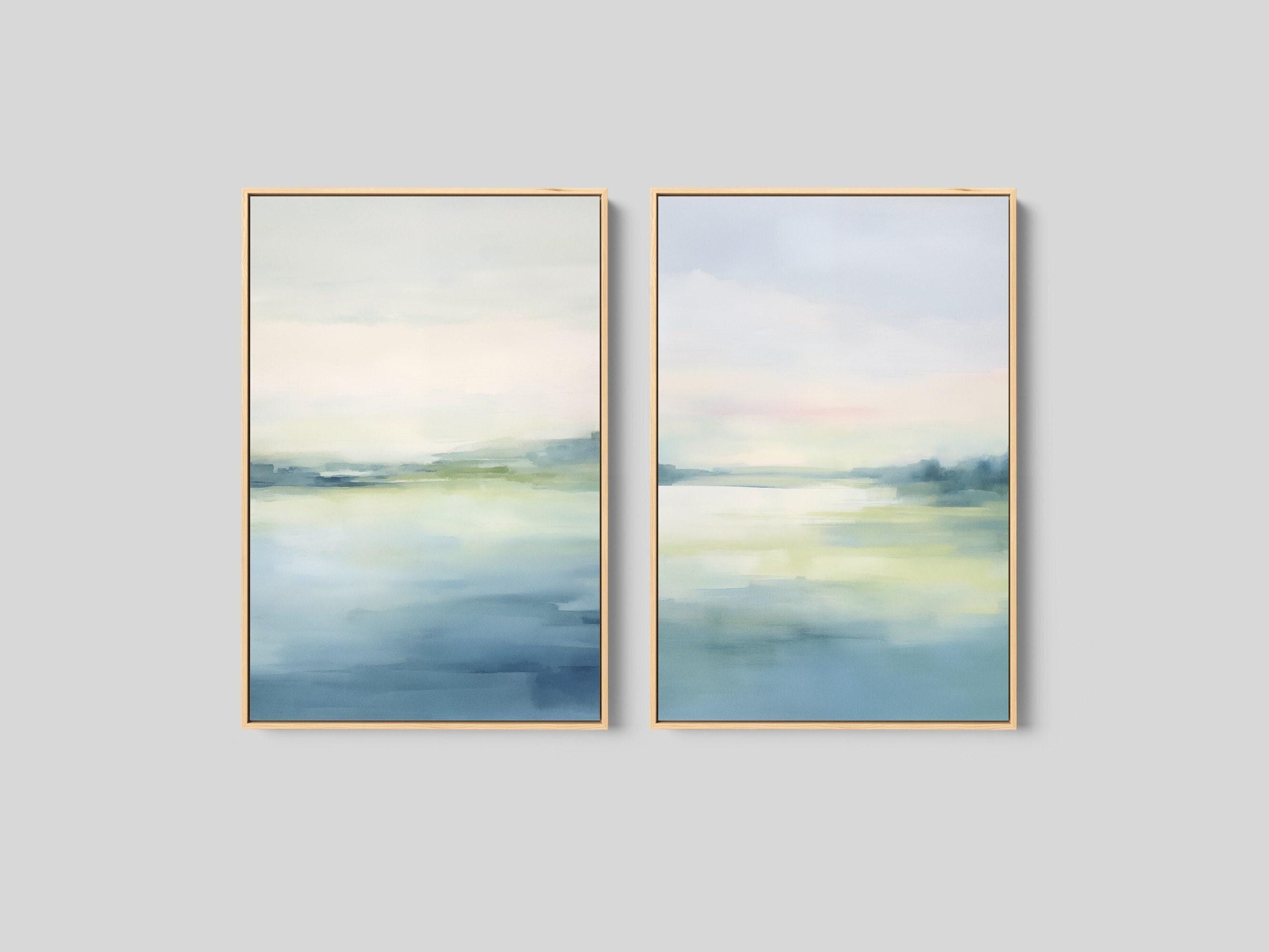 Blue Green Abstract Wall Art Framed - SET OF 2 Canvas Prints - Etsy