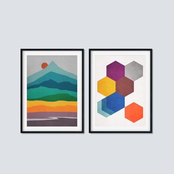 Mid Century Modern Wall Art Set Abstract Art Set of 2 Etsy