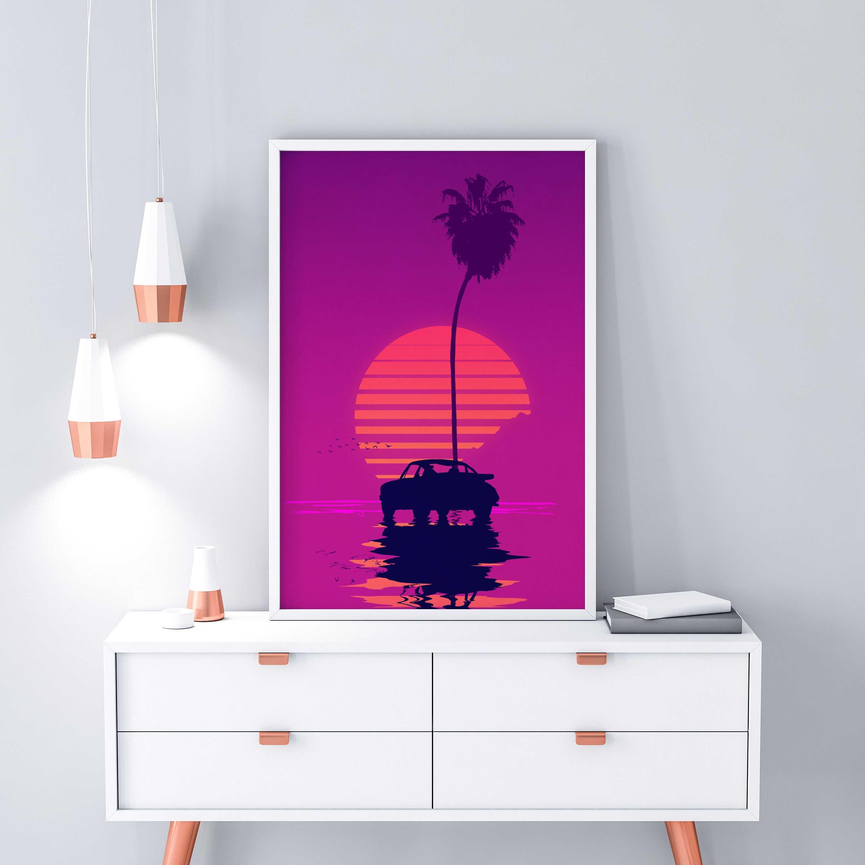 Retrowave Wall Art Retro Sunset Sunset Wall Art Framed Etsy