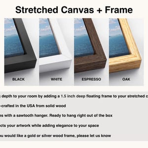 four different types of stretched canvas and frame options, each with a unique color and design, allowing the viewer to choose the one that best suits their preferences and the aesthetic of their space.