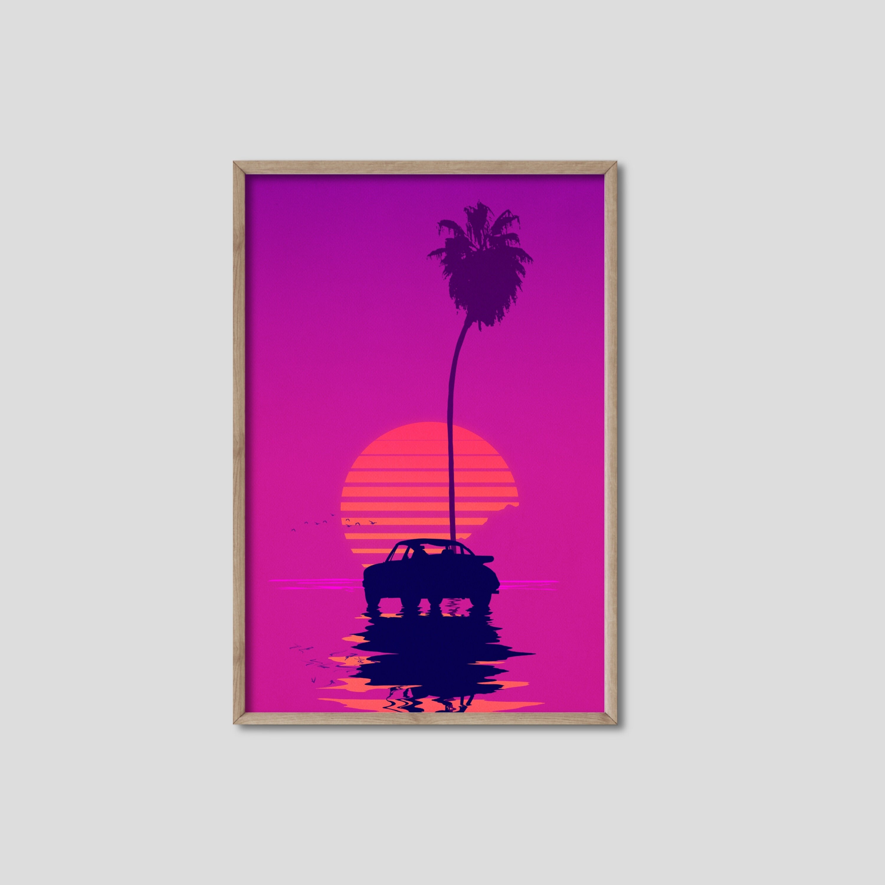 Retrowave Wall Art Retro Sunset Sunset Wall Art Framed Etsy