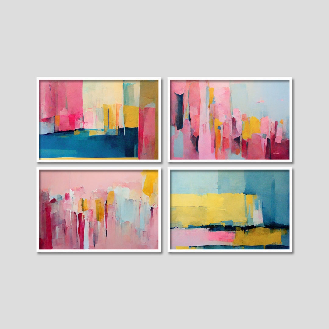 Gallery Wall Art Set Set Of 4 Abstract Art Prints Framed Etsy