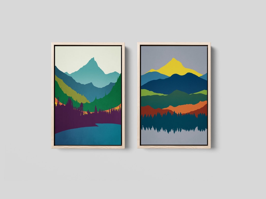 Mid Century Modern Canvas Art, 2 Piece Framed Prints, Framed Wall Art