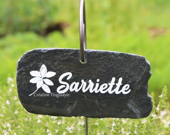 Étiquette de jardin en ardoise personnalisable pour vos semis, vos aromates, vos arbres et arbustes, vos fleurs. Peinture sur ardoise