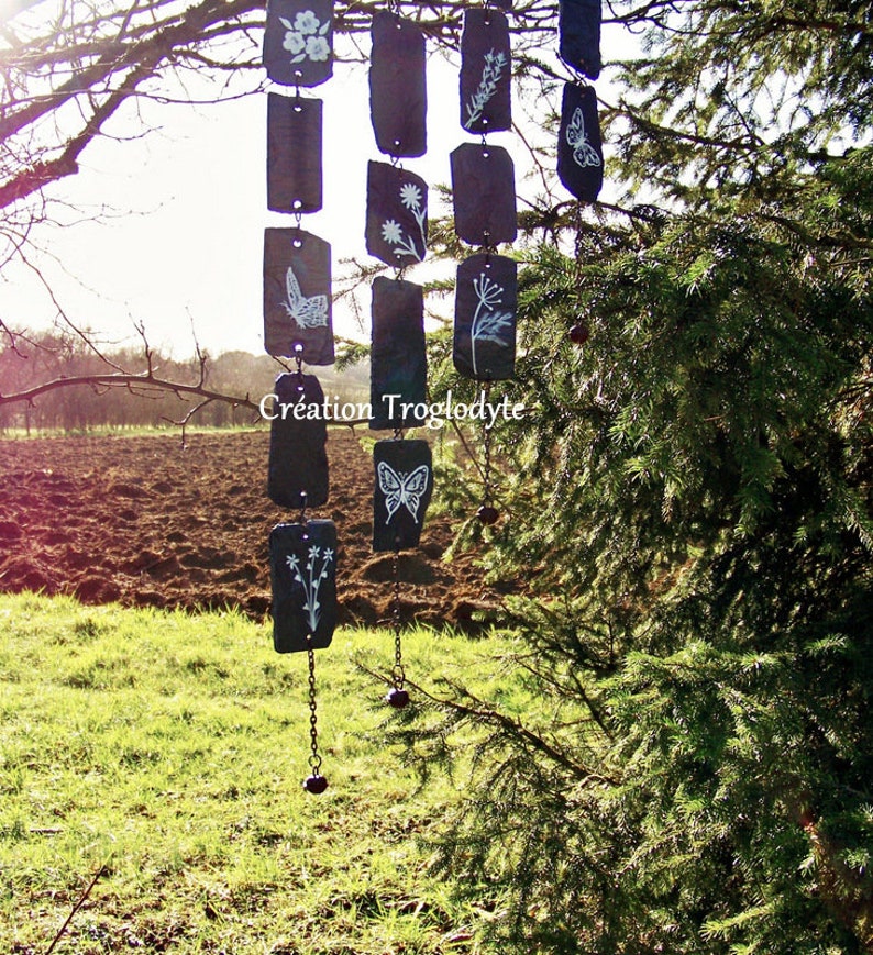 carillon de jardin en ardoise-carillon à vent-mobile-attrape vent wind chime-slate-décoration de jardin carpe diem, image 7