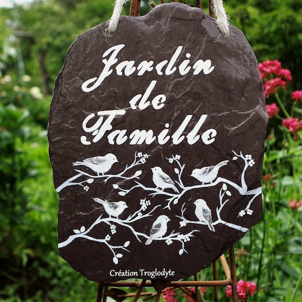 Ardoise décorative brute, peinte-Tuile-Panneau-Pancarte-Décoration de jardin-"Jardin de famille"