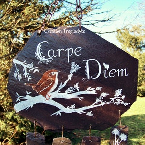 carillon de jardin en ardoise-carillon à vent-mobile-attrape vent wind chime-slate-décoration de jardin carpe diem, image 3