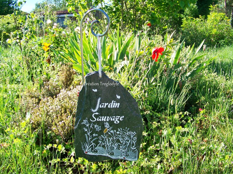 Pancarte de jardin, plaque en ardoise peinte main, pour la décoration de jardin, jardin sauvage, un clin d'œil à la nature image 6