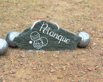 Plaque en ardoise décorative, panneau signalétique, pancarte "pétanque", personnalisation pour vos endroits préférés. Peinture sur ardoise