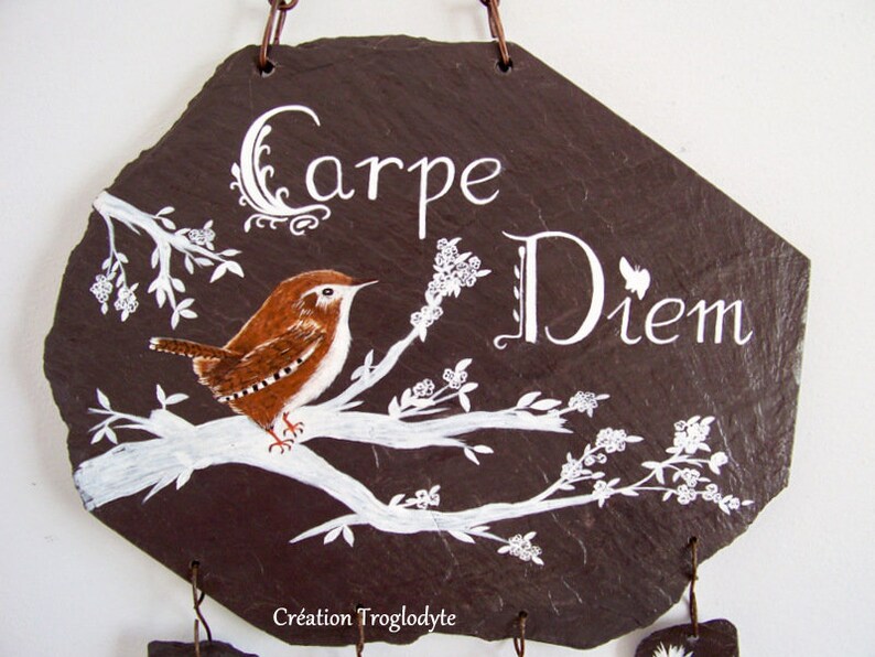 carillon de jardin en ardoise-carillon à vent-mobile-attrape vent wind chime-slate-décoration de jardin carpe diem, image 8