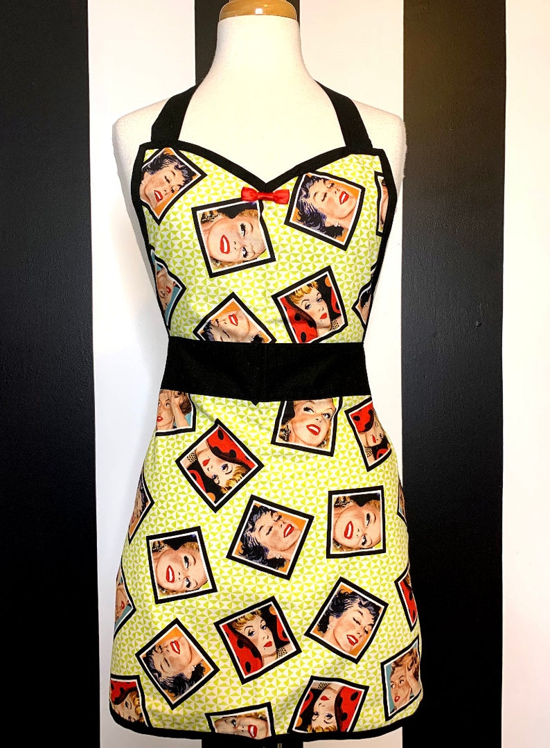 Lime Green Retro Vintage 50/'s Pin Up Kitchen Apron Made to Order