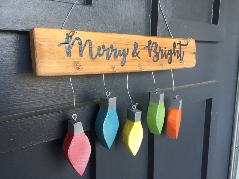 Merry & Bright Christmas Lights Door Hanger Etsy