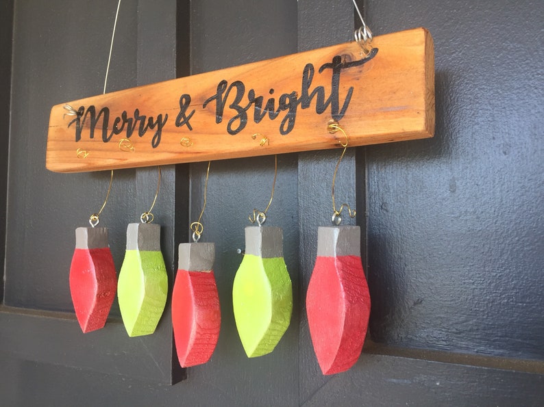 Merry & Bright Christmas Lights Door Hanger Etsy