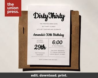 Dirty 30 Invitations Etsy