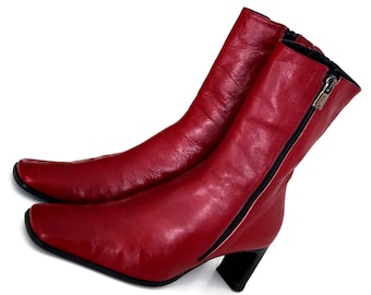 C CYPRES DYVA ankle boots Eu 38,5 Uk 5,5 US 8 Red genuine leather womens boots Both Side zipper Ankle boots Ankle booties Red heel boots