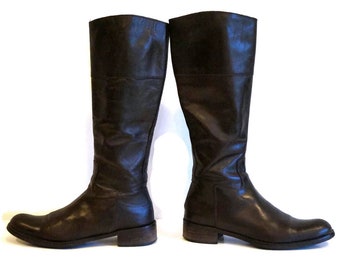 womens black leather knee high boots uk