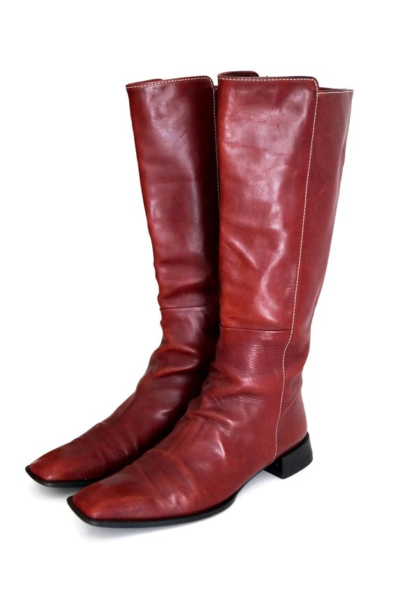Rote Stiefel Eu 41,5 UK 9 US 11 braun Echtleder Damen Stiefel hoch Stiefel Knie hoch reiten niedrigem Absatz lässigen Stiefeln Stiefel, die klassische Rote Stiefel Eu 41,5 UK 9 US 11 braun Echtleder Damen Stiefel hoch Stiefel Knie hoch reiten niedrigem Absatz lässigen Stiefeln Stiefel, die klassische