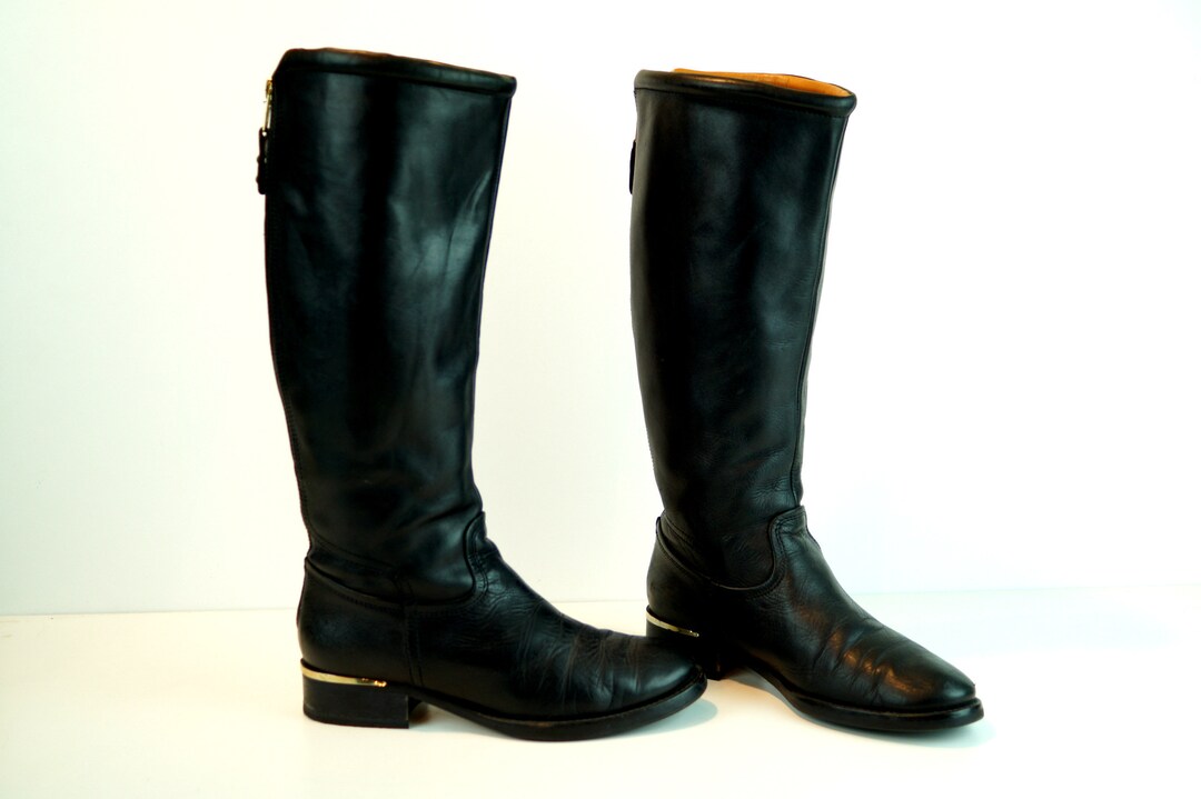 MANGO Riding Boots Eu 37 UK 4 US 65 Tall Leather Boots Black - Etsy