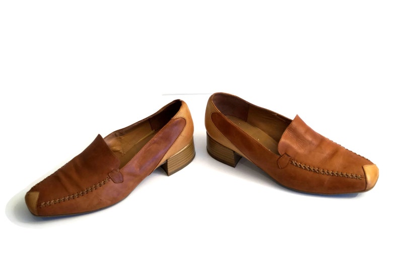 BELLISSIMO shoes Womens loafers Eu 39 UK 6 US 8.5 Brown and beige real leather casual low heel shoes Slip on leather Flats Made in Italy