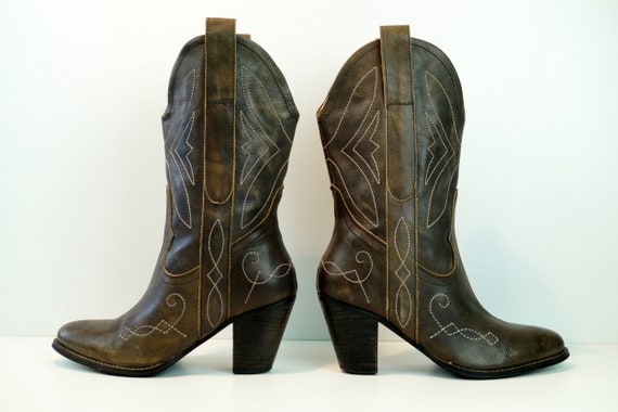 womens leather cowboy boots uk