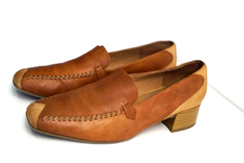 BELLISSIMO shoes Womens loafers Eu 39 UK 6 US 8.5 Brown and beige real leather casual low heel shoes Slip on leather Flats Made in Italy
