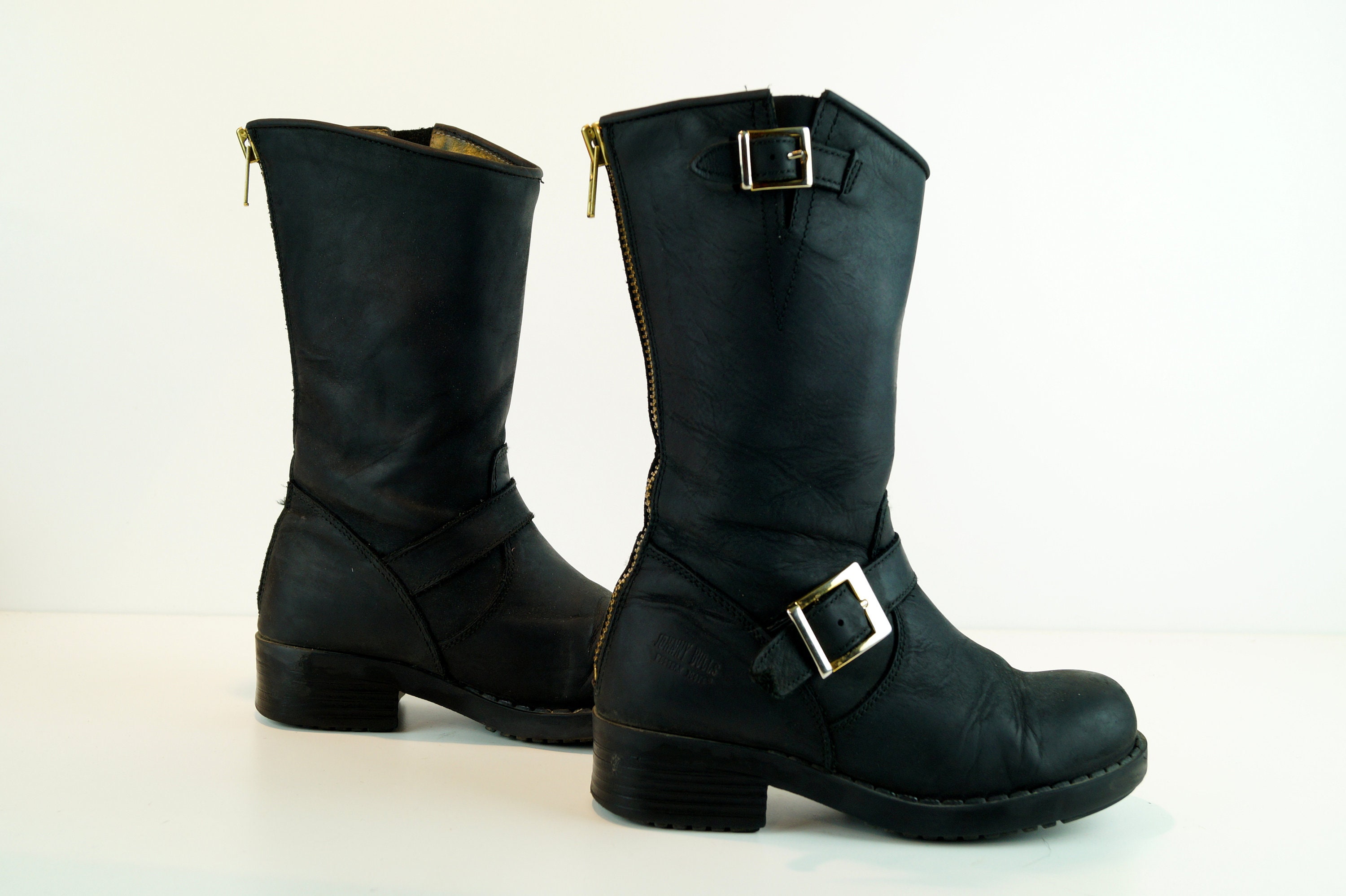 Johnny Bulls Western Boots, EU 35 Size Thick Sturdy Real Black Leather Tall Boots Made in Spain Knee Hight Biker, Moto Boots