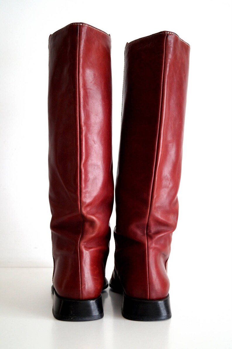 Red boots Eu 415 UK 9 US 11 Brown genuine leather womens Etsy