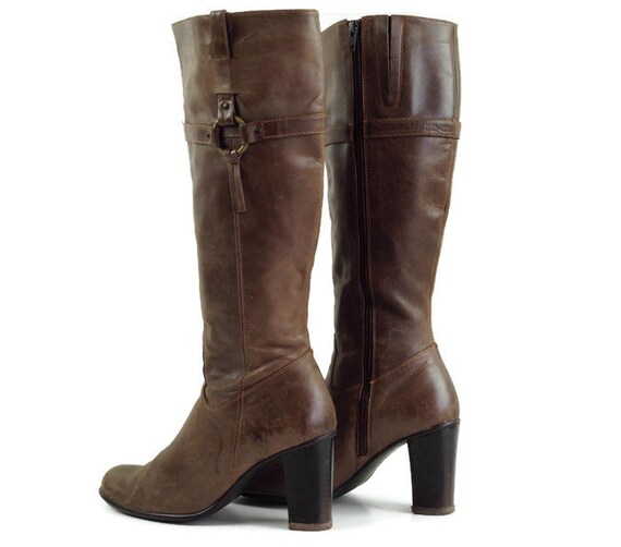 1970er Jahre Hippie Stiefel, hohe braune Lederstiefel, Damen Größe 8,5 1970er Jahre Hippie Stiefel, hohe braune Lederstiefel, Damen Größe 8,5