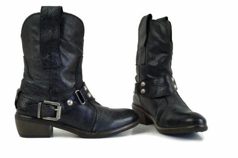 womens black leather biker boots uk