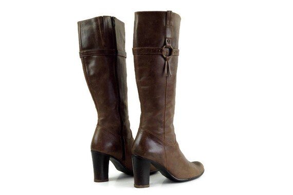 1970er Jahre Hippie Stiefel, hohe braune Lederstiefel, Damen Größe 8,5 1970er Jahre Hippie Stiefel, hohe braune Lederstiefel, Damen Größe 8,5