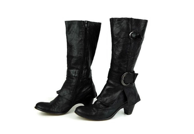 womens black leather knee high boots uk