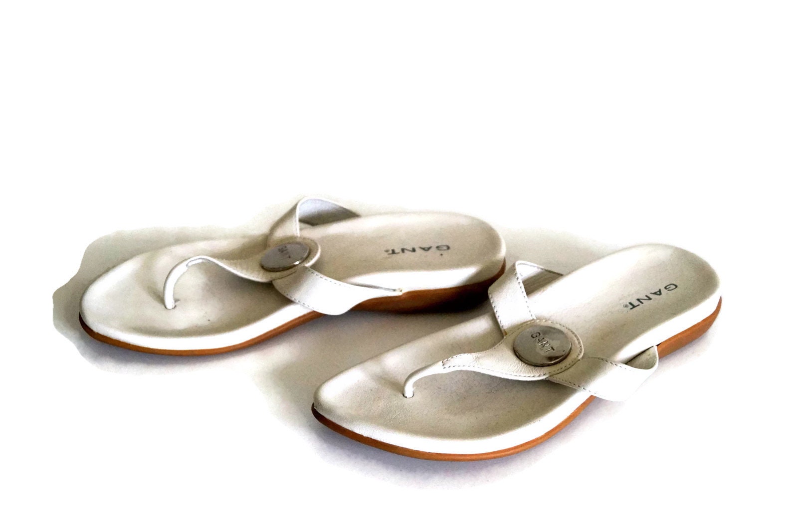 GANT Flat Sandals Eu 37 UK 4 US 6.5 Size White Genuine Leather - Etsy