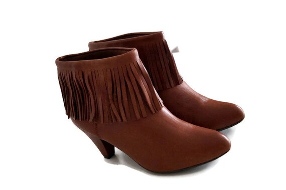 BATA Designer Stiefeletten Eu 38 Uk 5 US 7,5 braun Echtleder Damen Stiefel Fransen Knöchel Stiefel Ankle Booties, die Camel braun Heel Stiefel Bata Braune Halbschuhe aus Leder