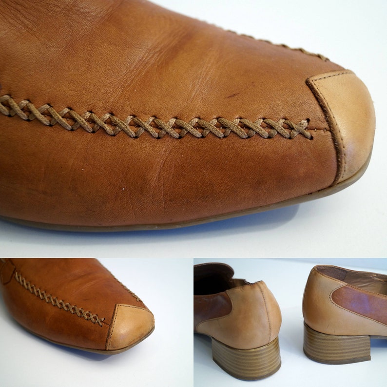 BELLISSIMO shoes Womens loafers Eu 39 UK 6 US 8.5 Brown and beige real leather casual low heel shoes Slip on leather Flats Made in Italy