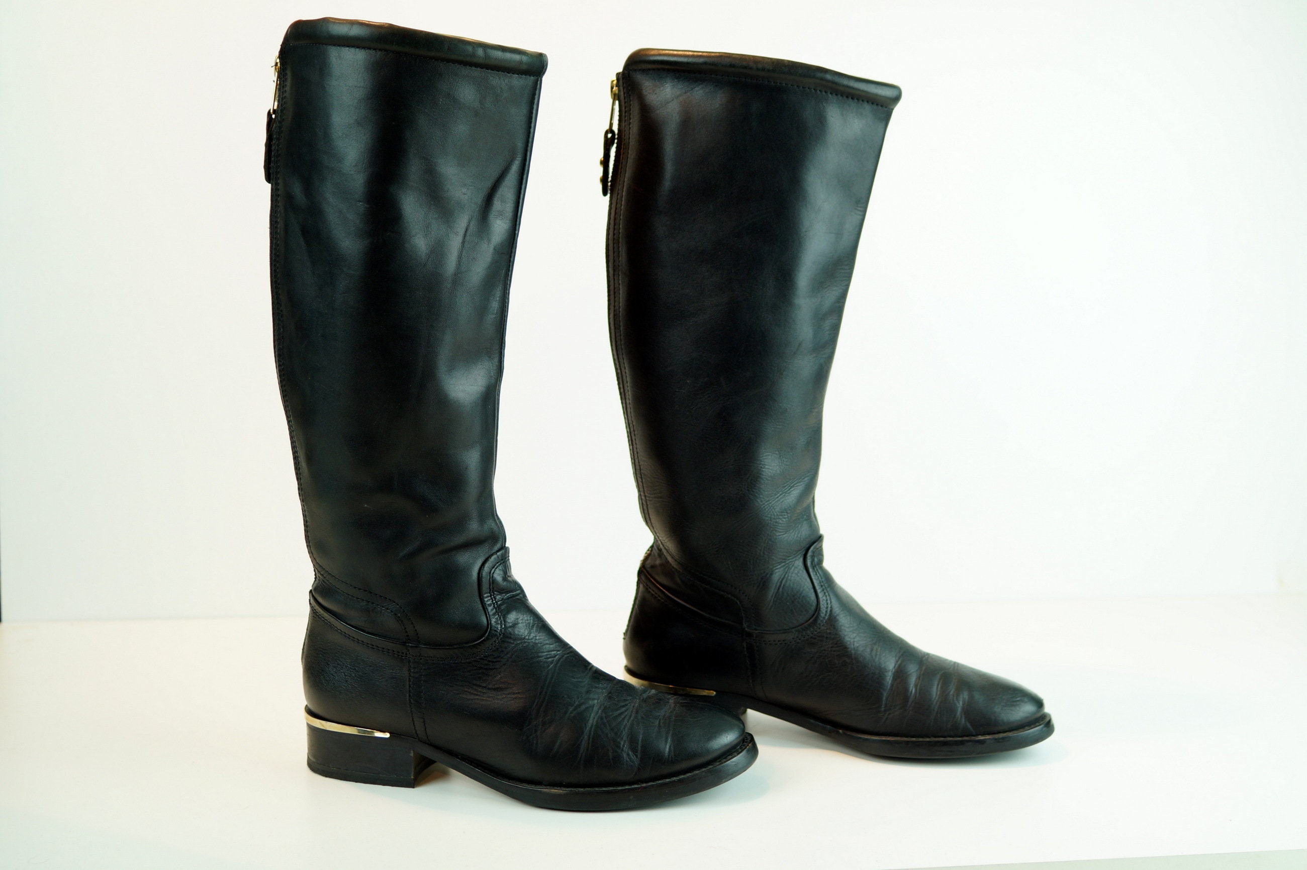 MANGO Riding Boots Eu 37 UK 4 US 65 Tall Leather Boots Black - Etsy