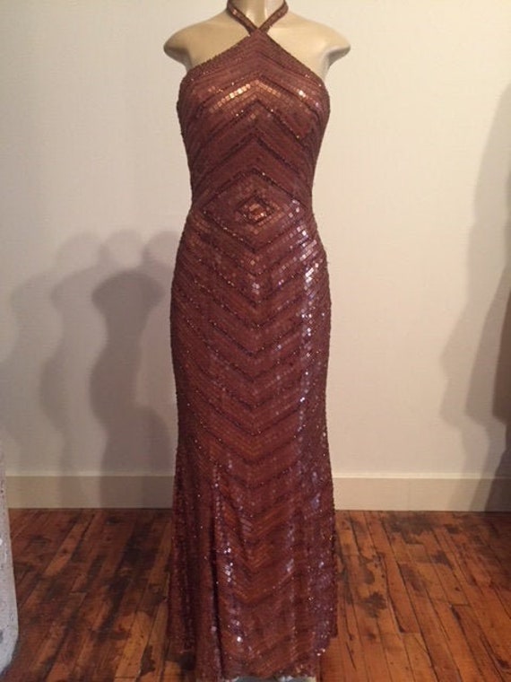 SALE Handmade Bronze Sequin Formal Gown, bronze go