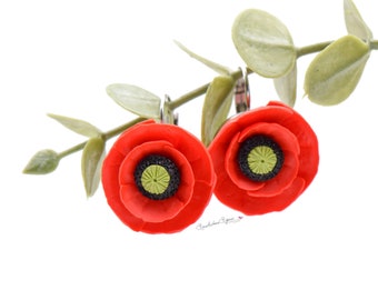 Boucles d'oreilles "Coquelicot" en pâte polymère