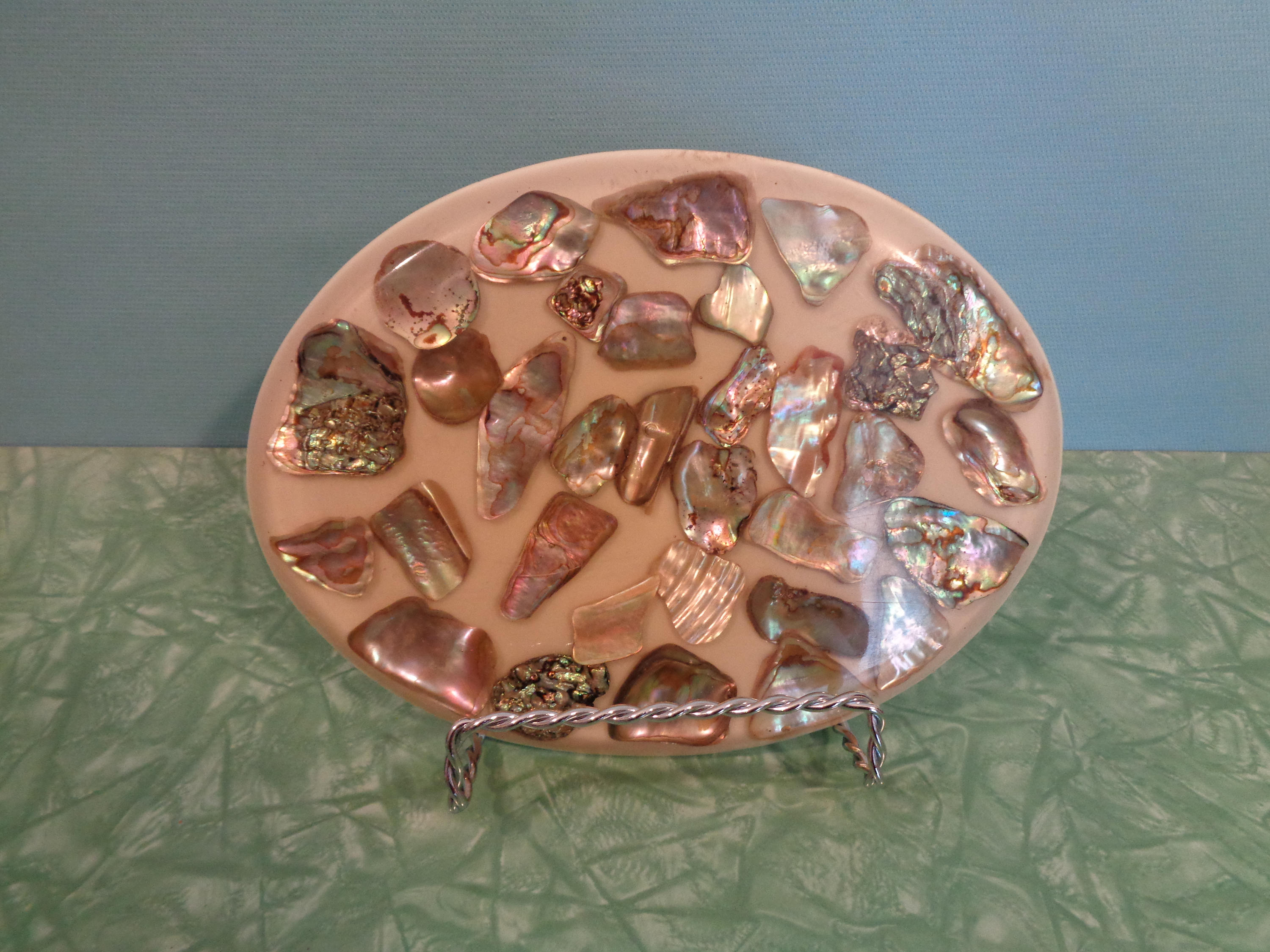 Abalone Shell and Resin Trivet Lucite Hotplate Retro Kitchen Etsy