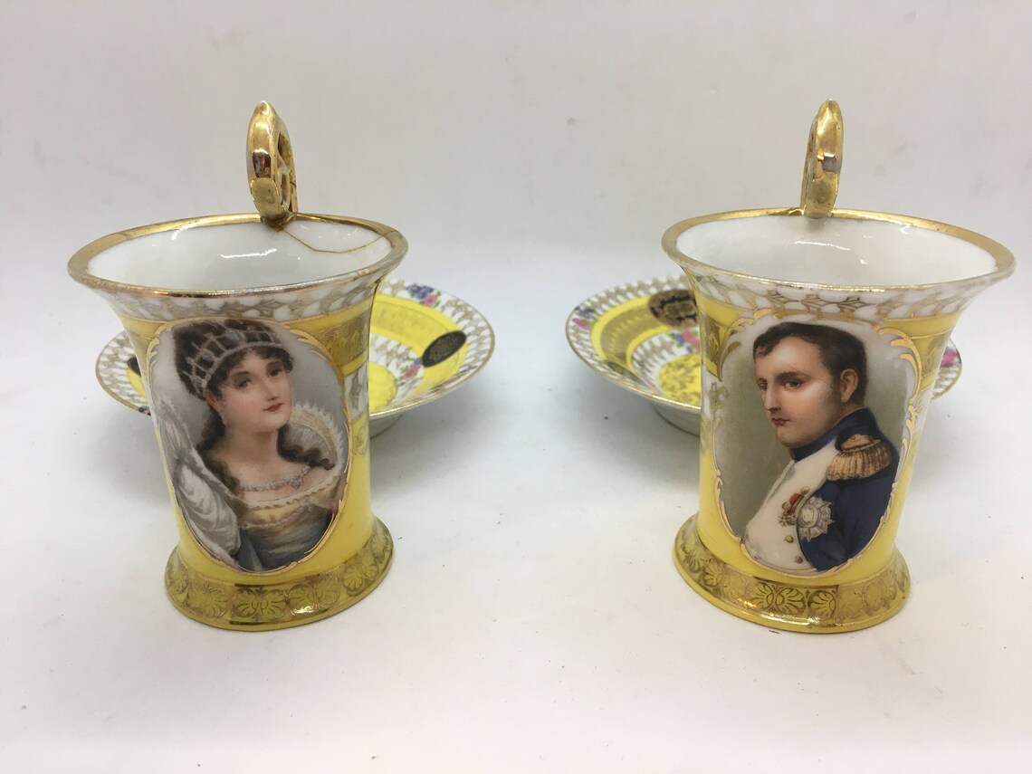 Two Cups and Saucers in Capodimonte Porcelain Medallions Etsy