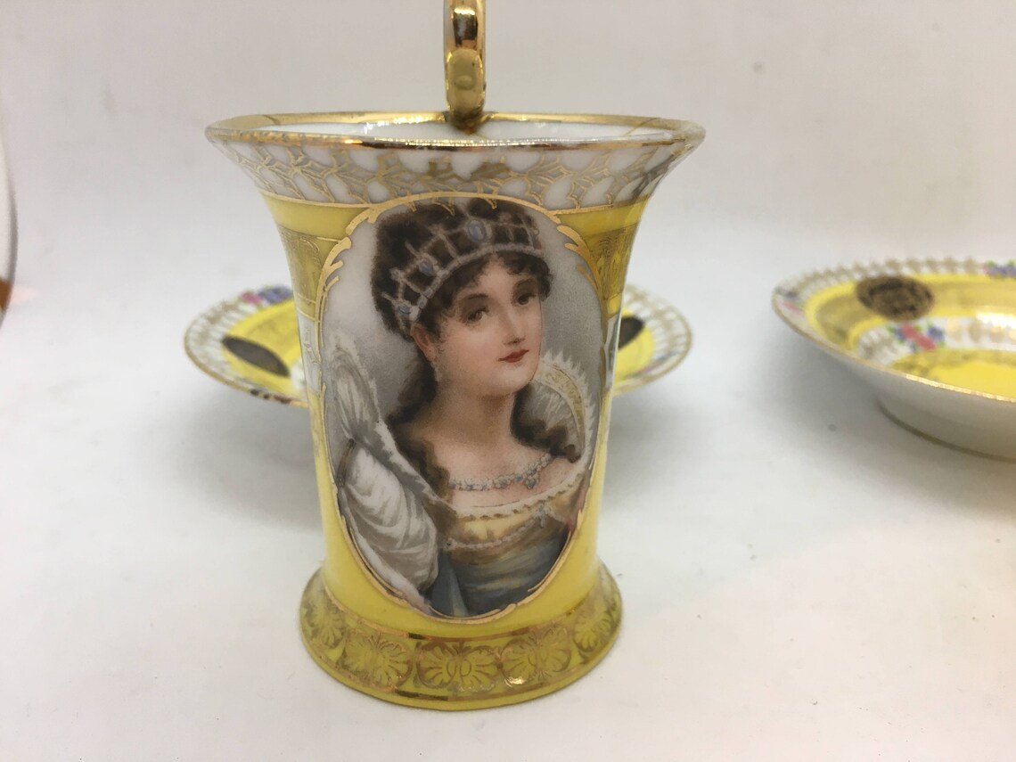 Two Cups and Saucers in Capodimonte Porcelain Medallions Etsy