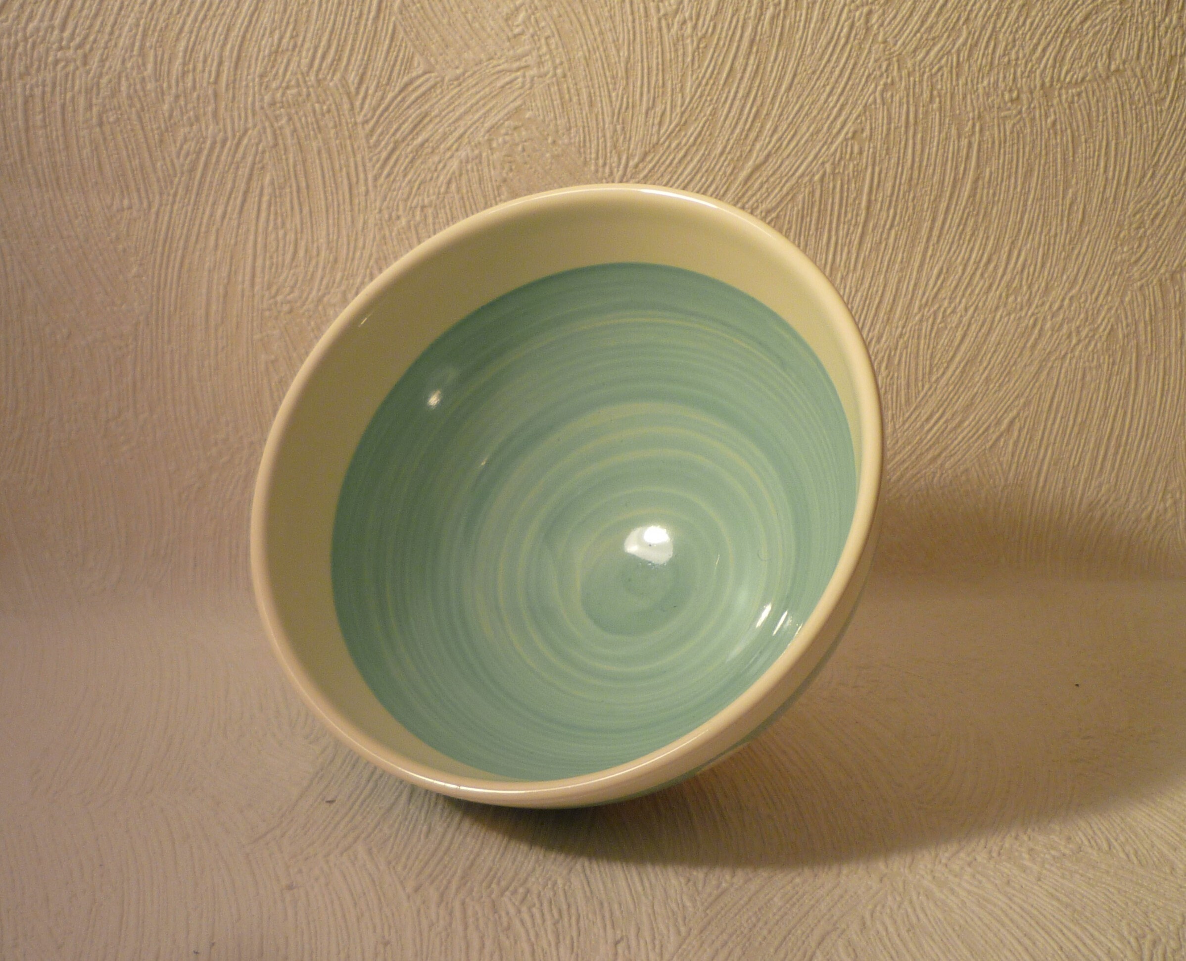 Pour Pâques , Bol à Petit Déjeuner en Faience Peint La Main, Turquoise Pois Blancs