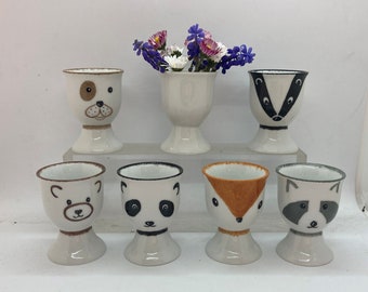 egg cup to personalize, small forest animals of your choice, all naive, porcelain, hand painted