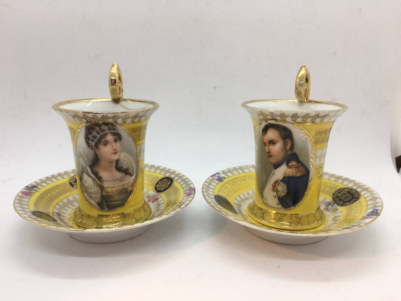 Two Cups and Saucers in Capodimonte Porcelain Medallions Etsy