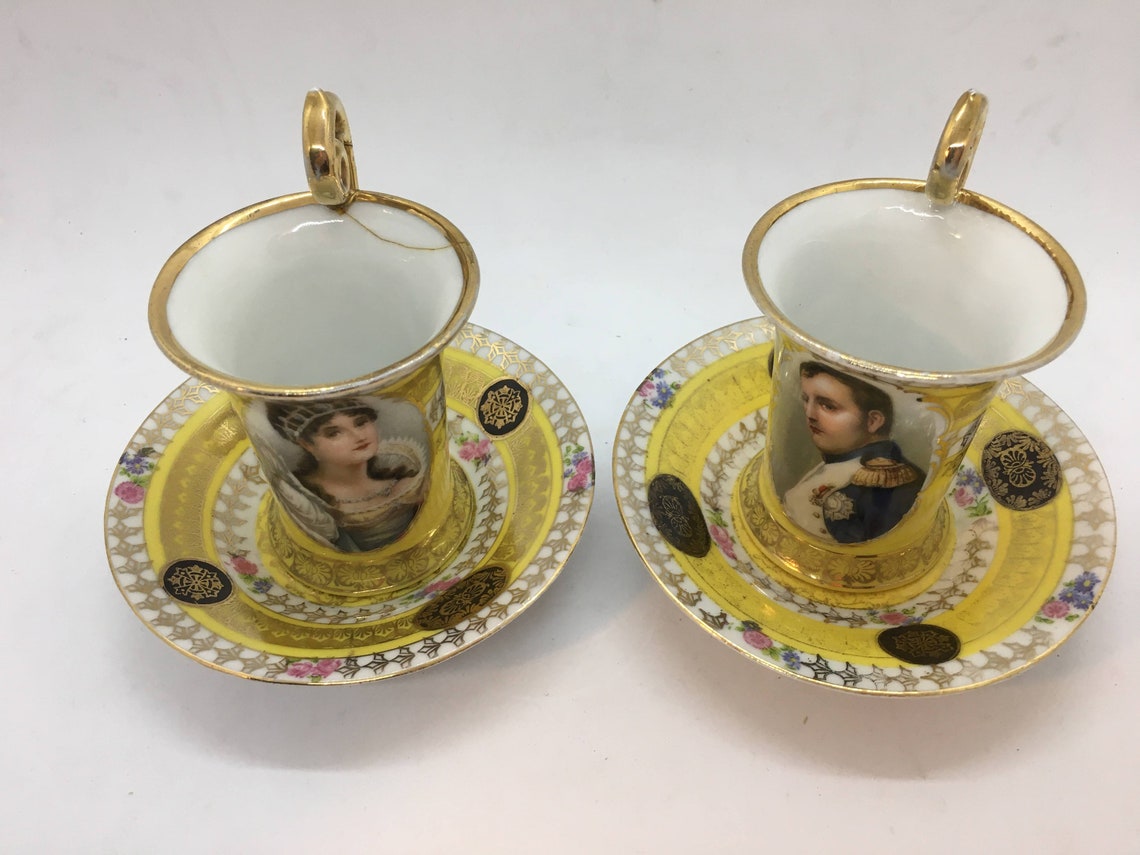 Two Cups and Saucers in Capodimonte Porcelain Medallions Etsy
