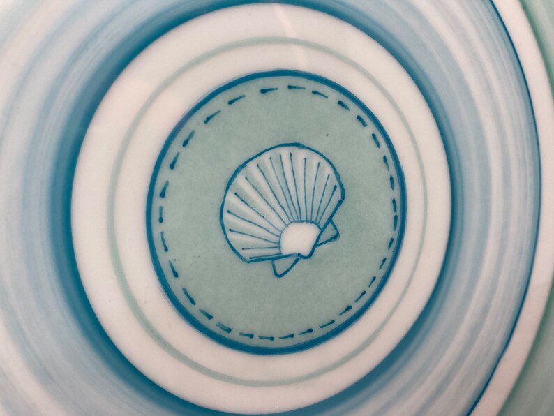 Presentation plate in hand-painted porcelain, turquoise and marine atmosphere image 5