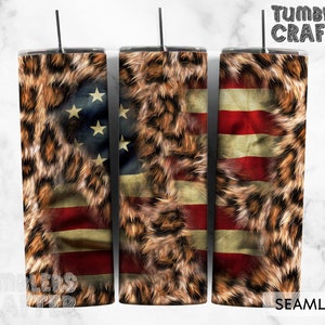 Leopard American Flag 20 oz Skinny Tumbler Sublimation Design , USA Flag Tumbler , Patriotic Tumbler Straight & Tapered , Digital Download
