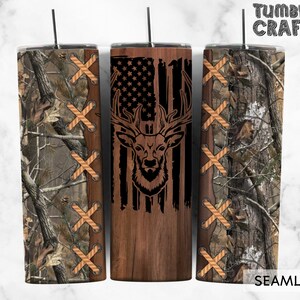 Camo Hunting Tumbler Design , Deer Stag Hunter Male Seamless Sublimation Designs,Deer Hunting USA Flag 20 Oz Skinny Tumbler Wrap Sublimation